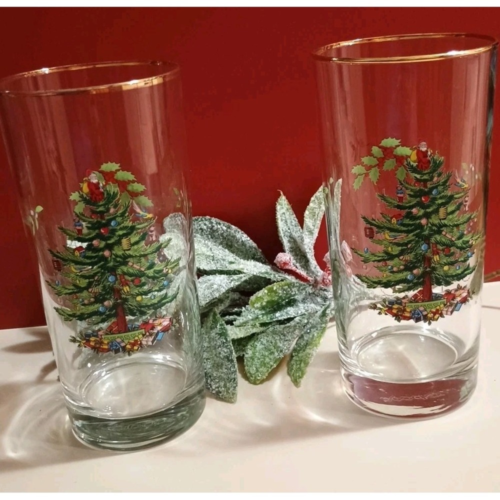 Spode Christmas Tree‎ Water Glasses 16 fl oz Set Of 2